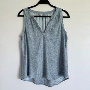 100% Silk Joie Sleeveless Blouse Blue Pattern V-Neck
